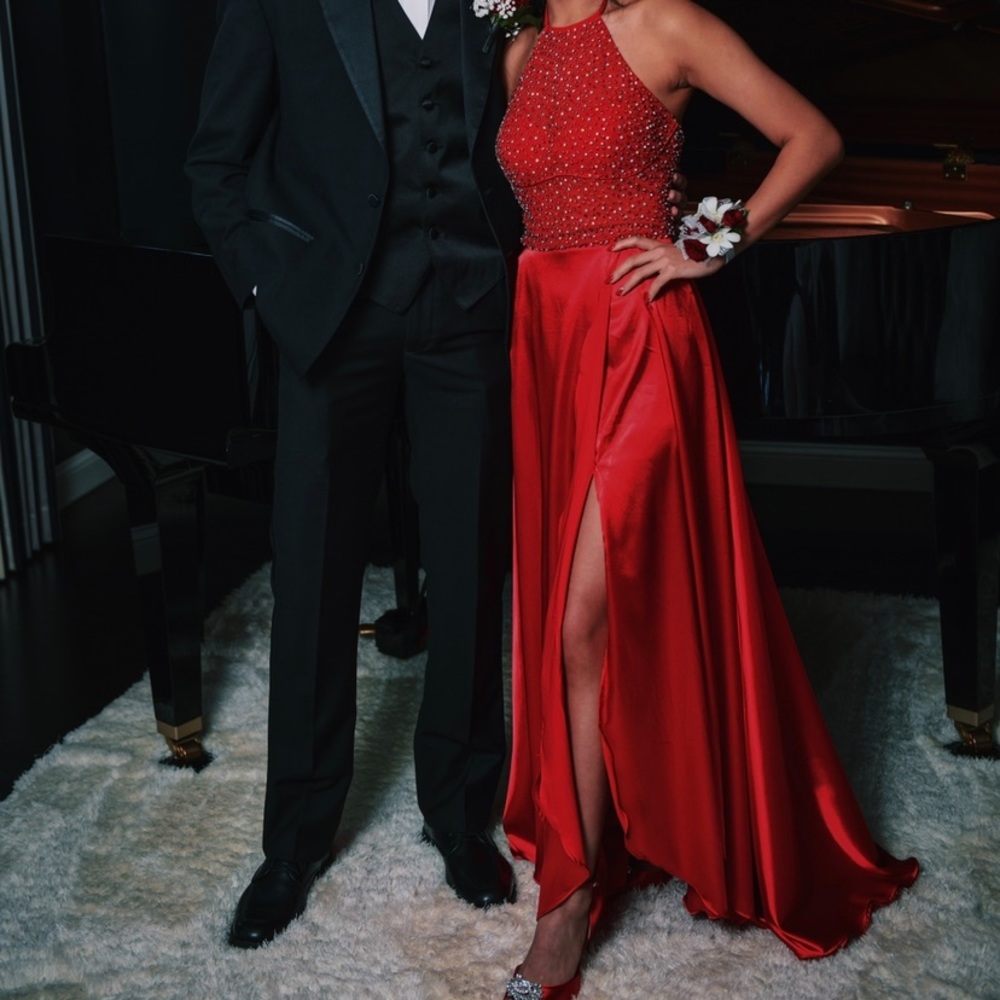 Sherri Hill Red Satin Prom Dress/Matching Shoes